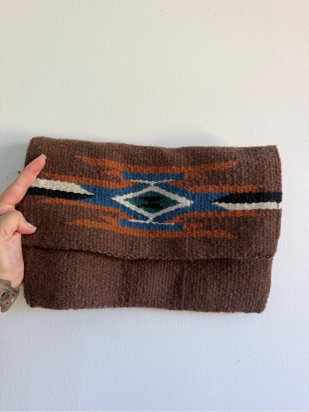 Brown Aztec Knit Fold-Over Clutch